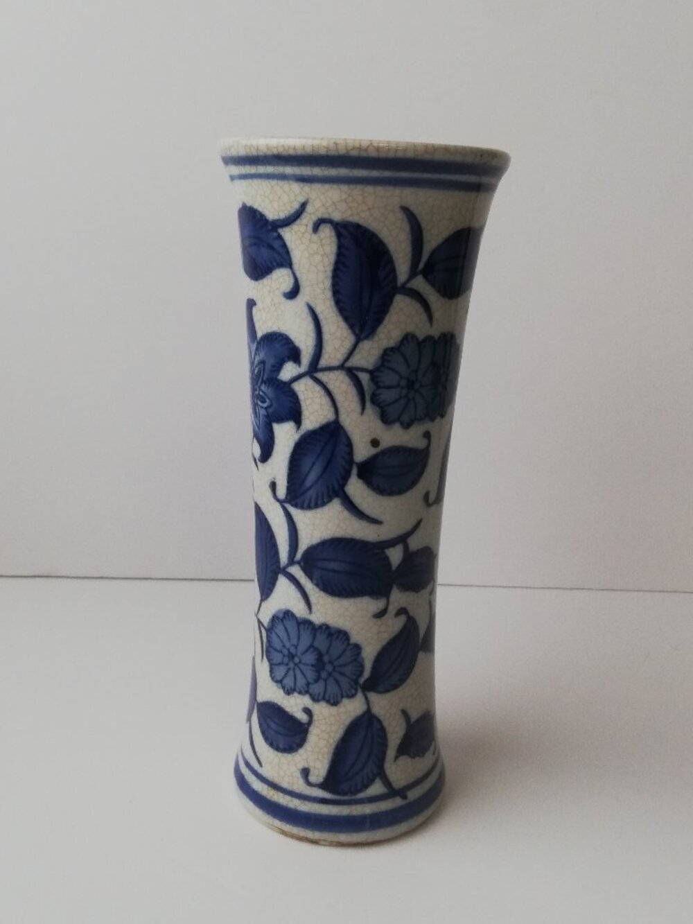 Blue & White Floral Vase | Handpainted Earthware Vase | 8"